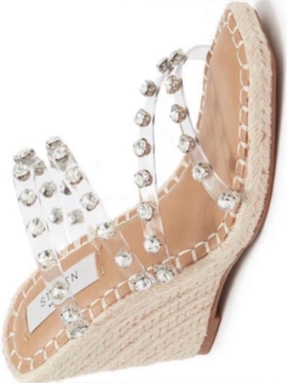 Steven Jeweled Clear Espadrille Wedge - Nude/Clear